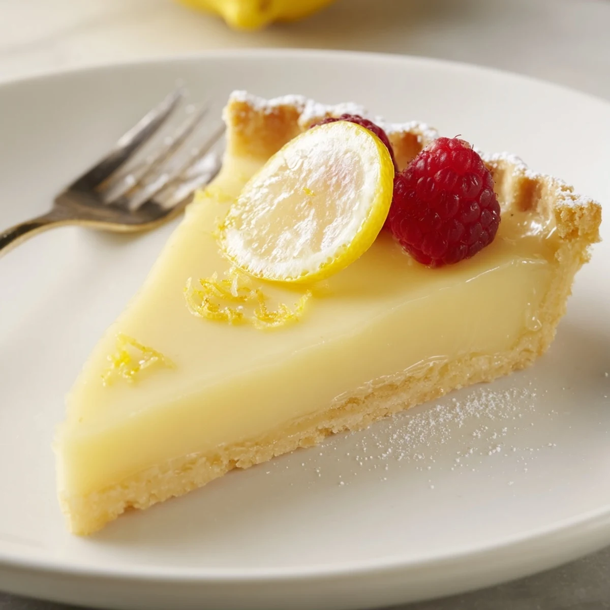 Brightly zested Creamy Lemon Tart exudes tangy aroma, perfect with afternoon tea