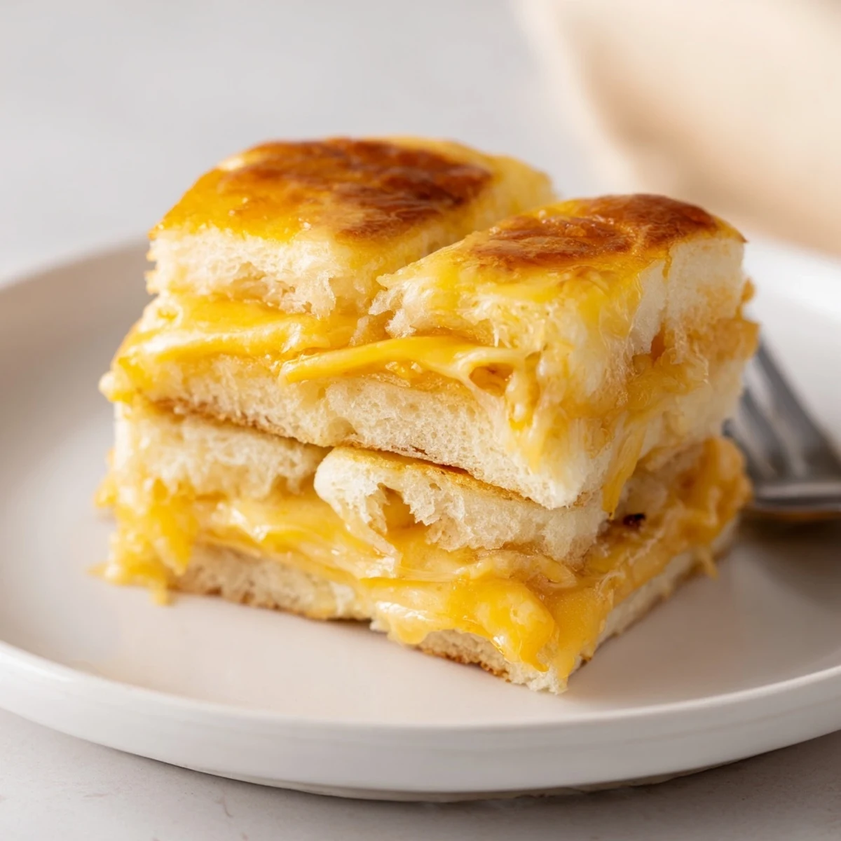 Warm Mini Grilled Cheese Hawaiian Rolls Recipe on parchment, butter-brushed tops