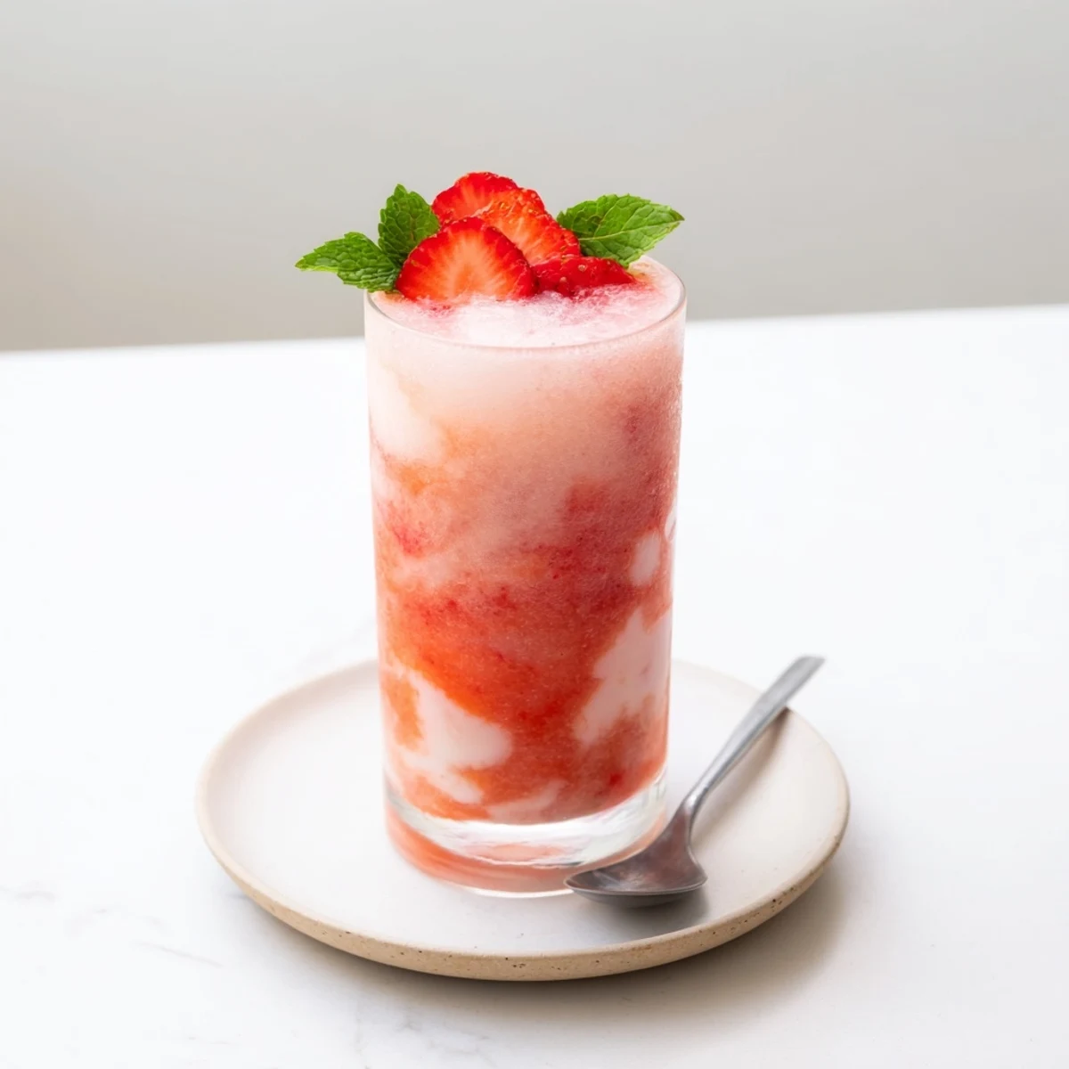 Refreshing Strawberry Coconut Cooler Recipe poured into cold glasses with strawberry slices