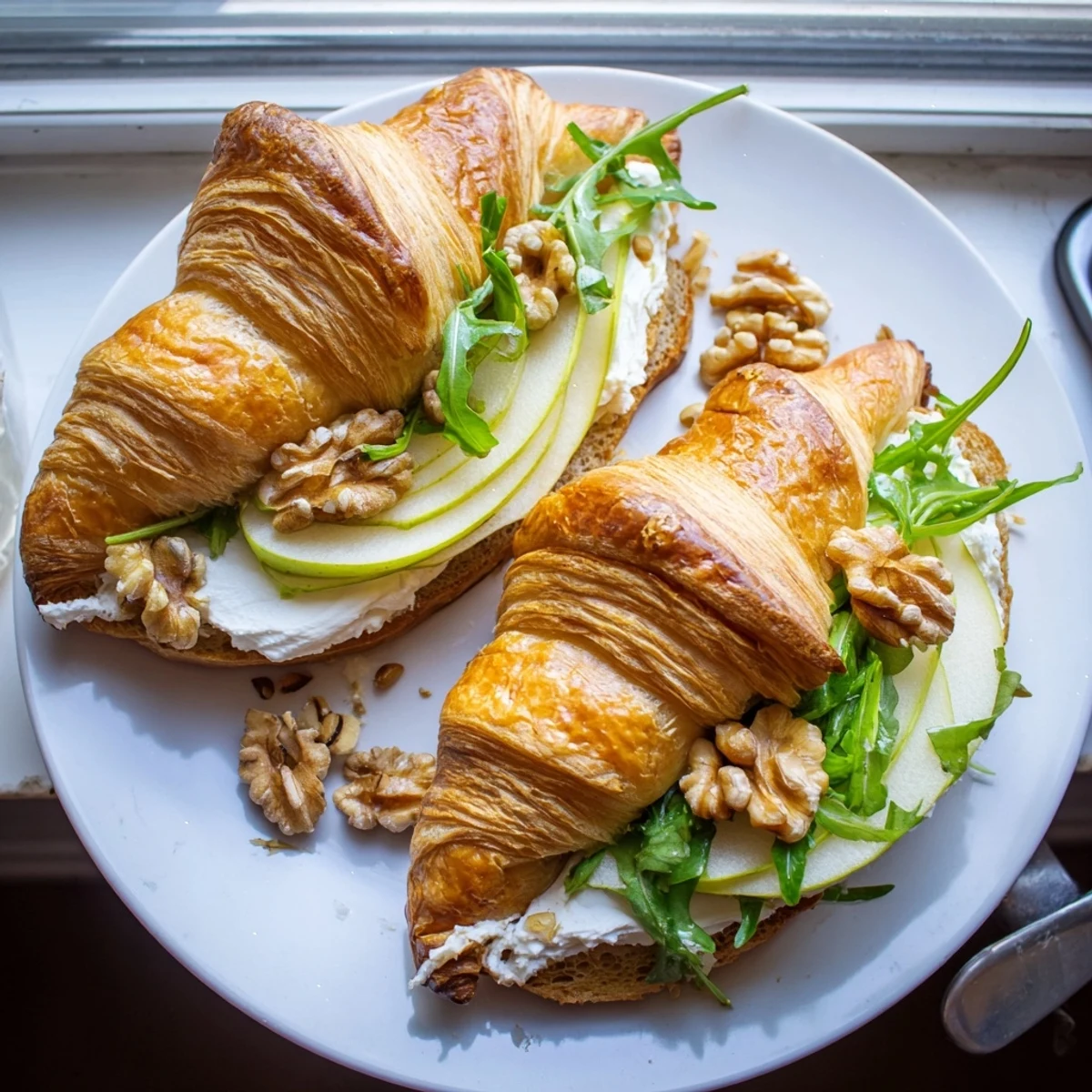 Elegant Apple Goat Cheese Croissant Sandwich served warm or chilled for brunch.