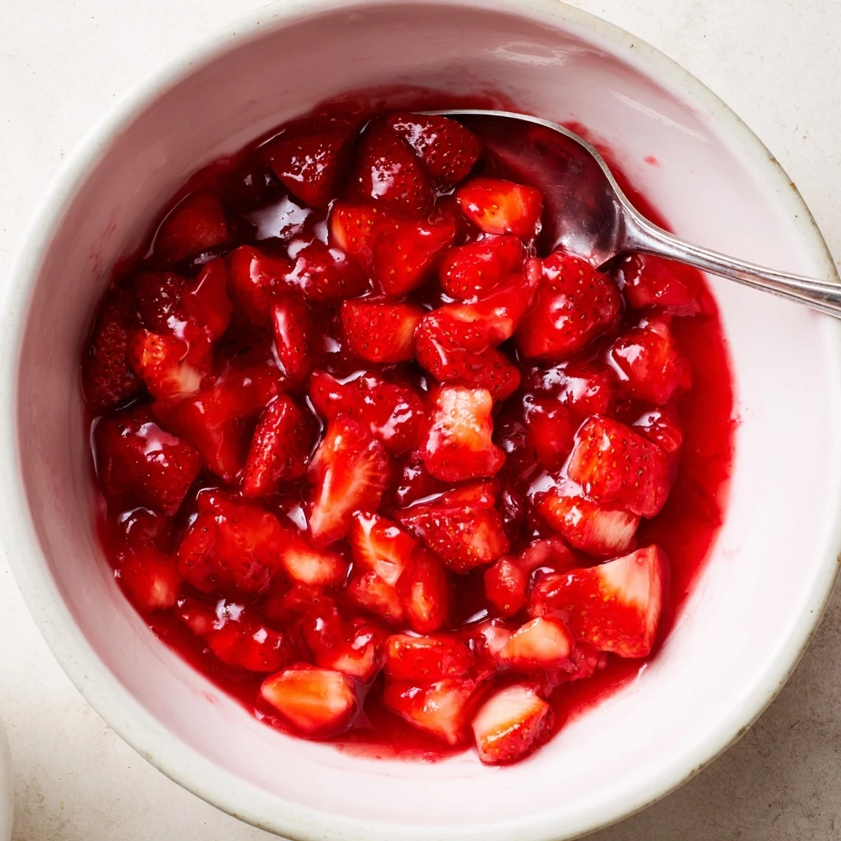 Strawberry Cake Filling Recipe glistening, chunky fresh berries, spooned over vanilla layer