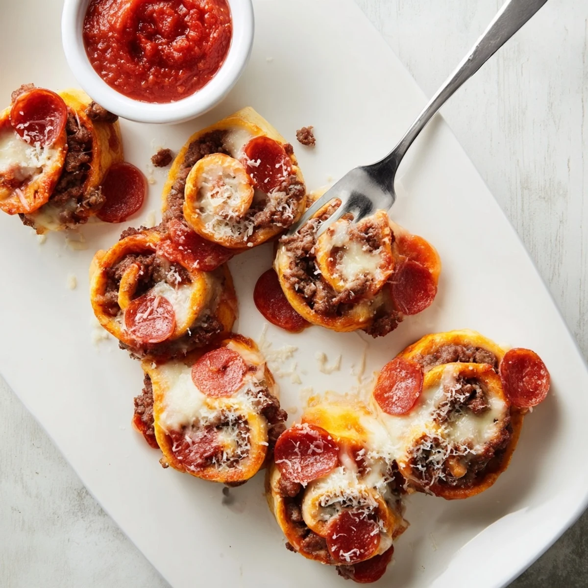 Golden brown keto beef pepperoni cheese roll ups with melted mozzarella and crispy edges