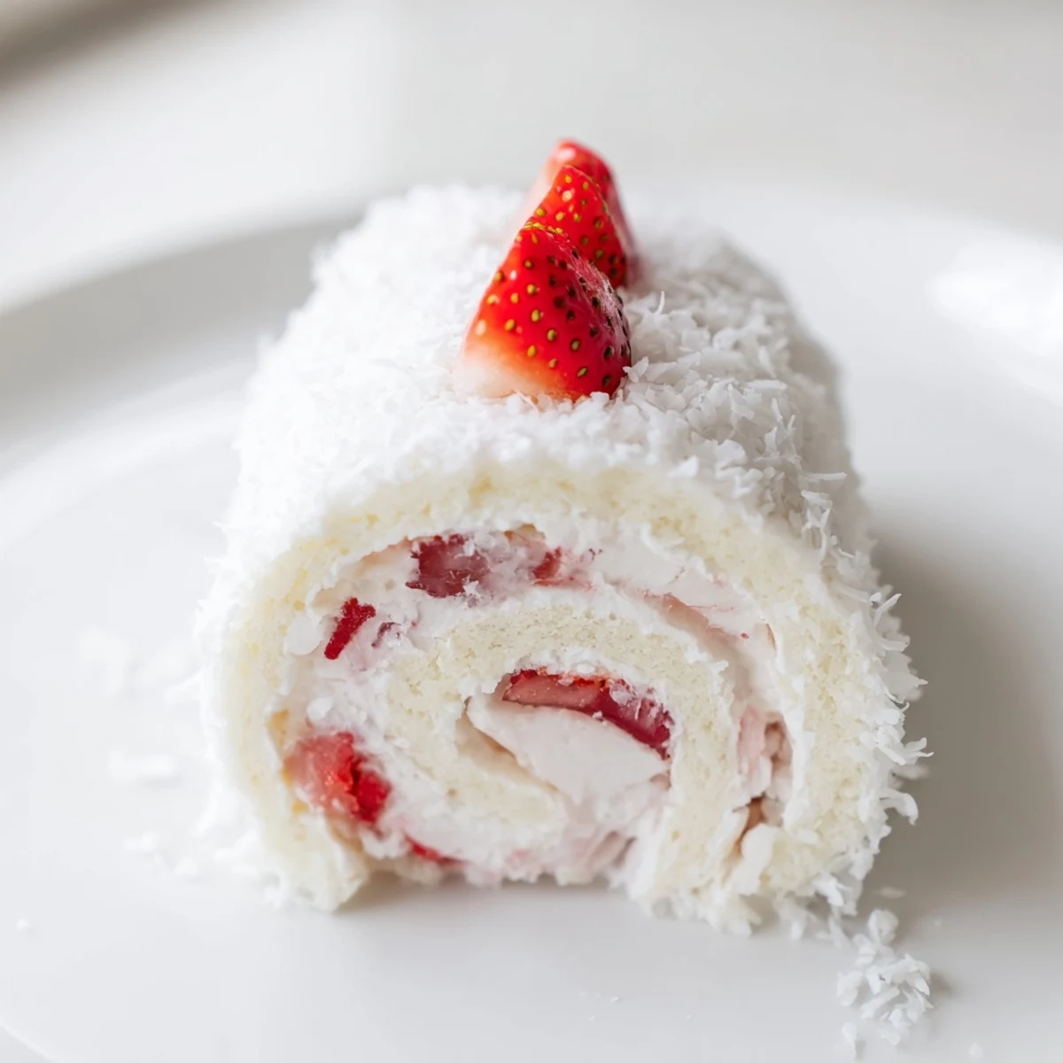 Golden strawberry shortcake sushi rolls filled with whipped cream and fresh diced strawberries