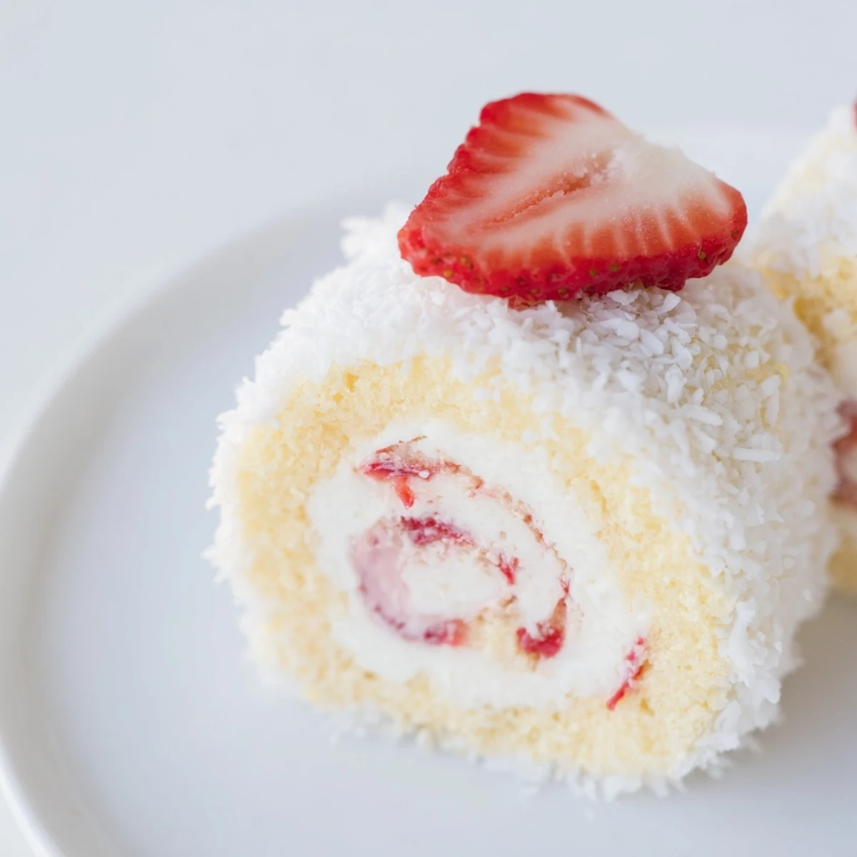 Creative sushi-style dessert featuring spiral sponge cake rolled with sweet strawberry cream filling