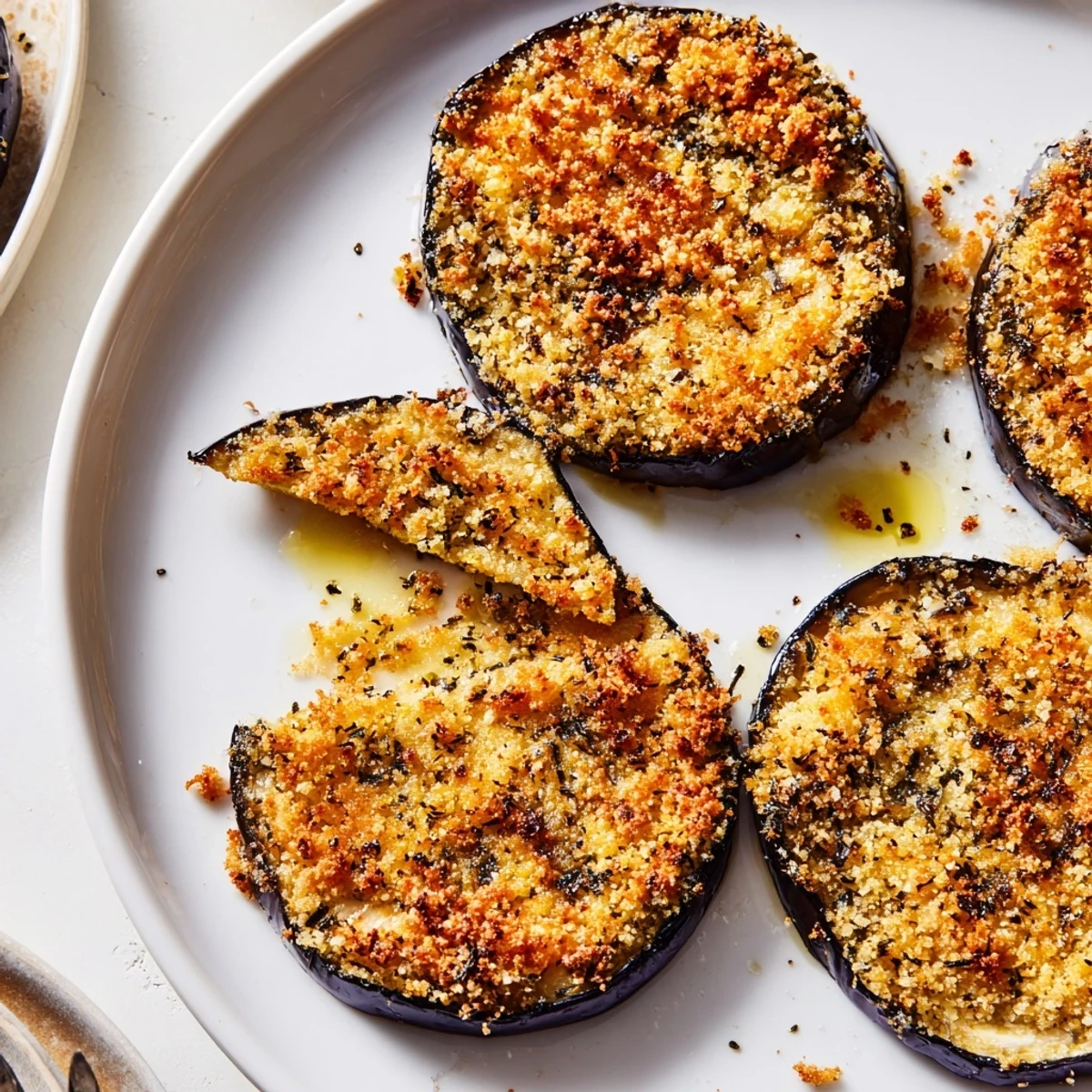 Family-style Crispy Baked Eggplant, hot from oven, ideal appetizer with dip