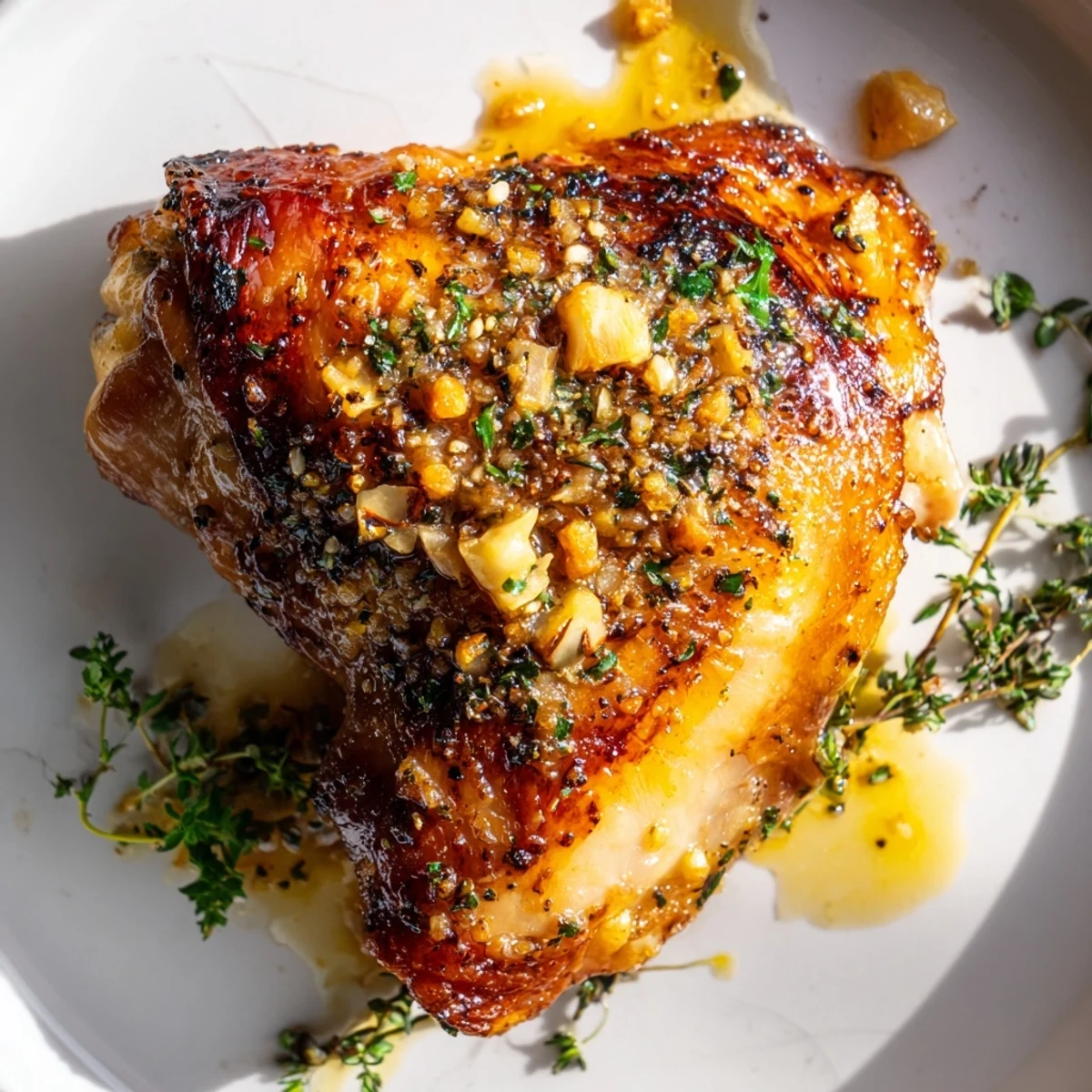 Juicy Lemon Pepper Chicken Thighs marinated in lemon and garlic, resting on parchment  