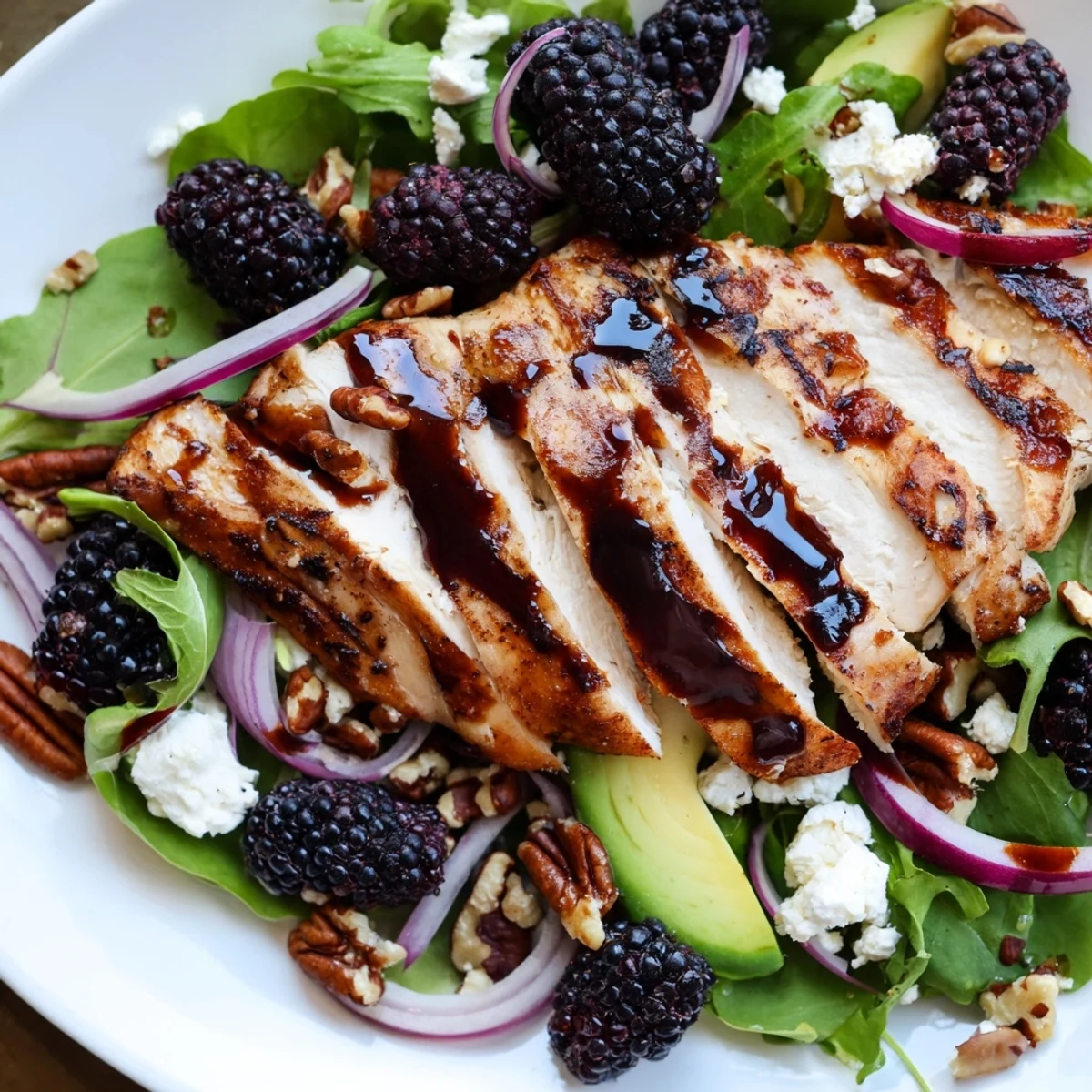 Sweet Tangy Blackberry Chicken Salad Recipe with grilled chicken, juicy berries, creamy avocado