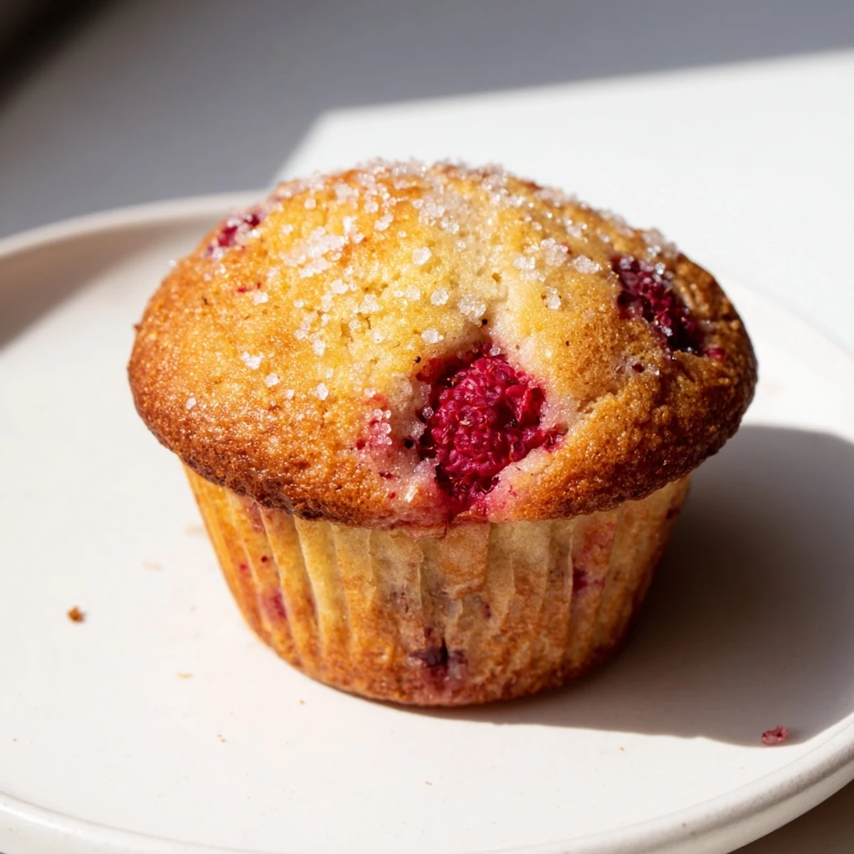 Freshly baked raspberry lemon ricotta muffins cooling on wire rack with golden brown domed tops