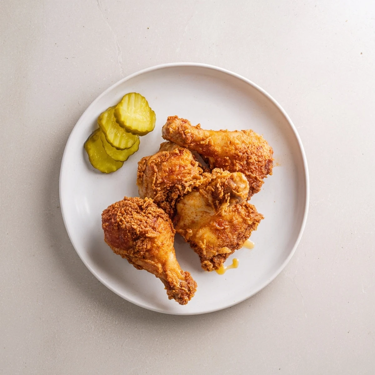 Crunchy Spicy Honey Butter Fried Chicken tossed in hot honey glaze, served with pickles  