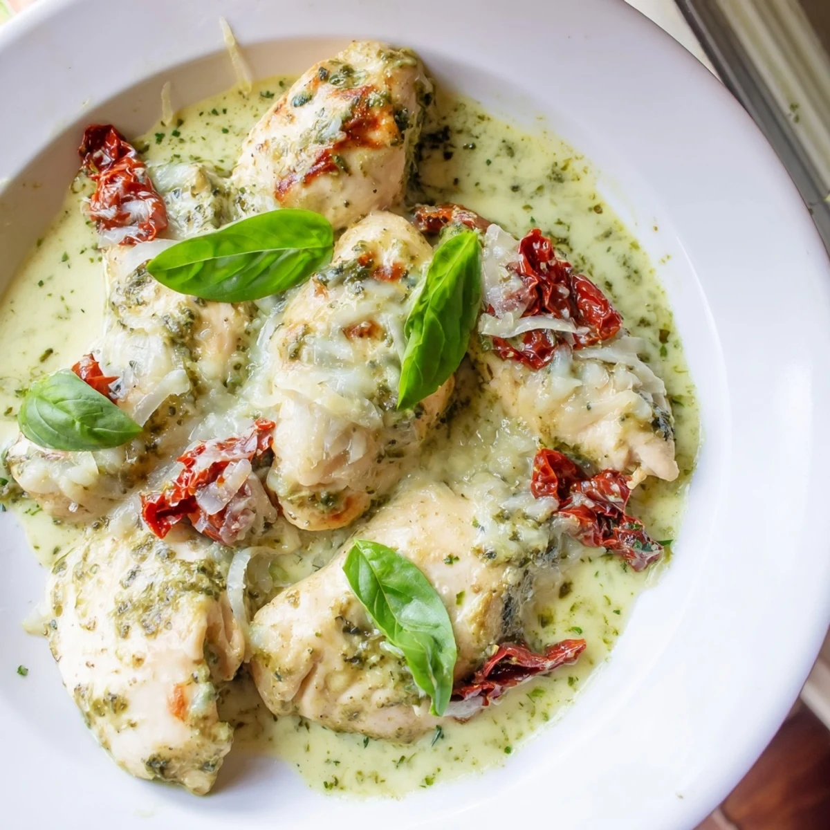 Creamy marry me chicken pesto smothered in a rich garlicky parmesan sauce