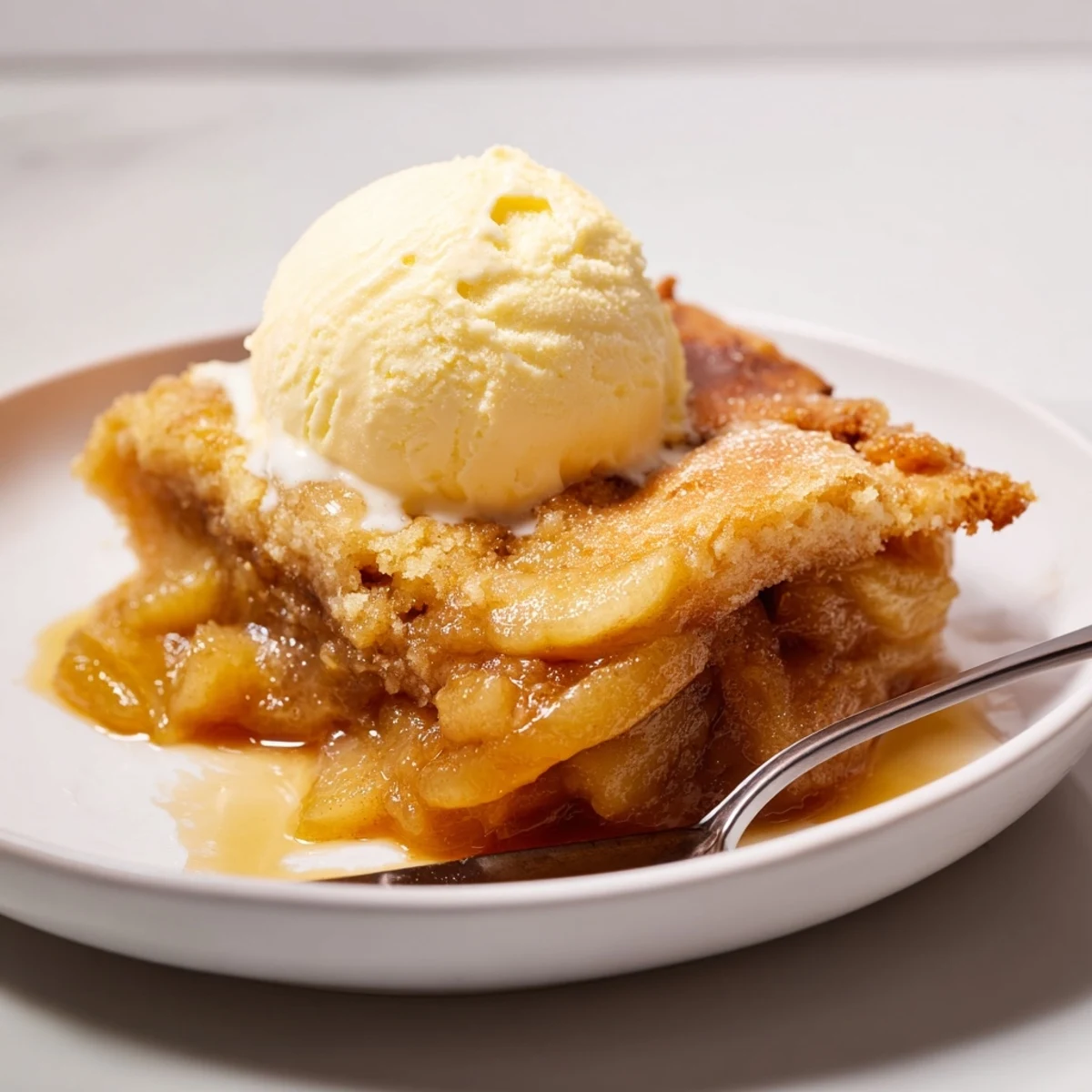 Golden brown Southern banana cobbler recipe with caramelized fruit bubbling beneath a buttery crust.